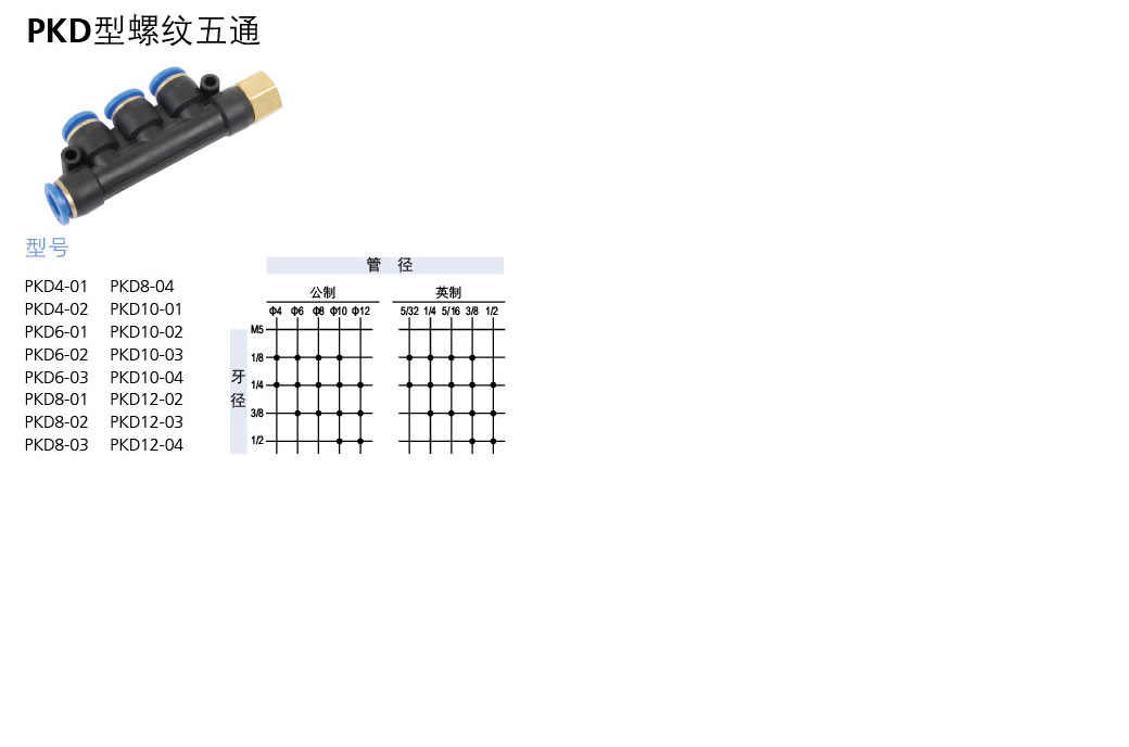 PKD型內螺紋五通快插接頭